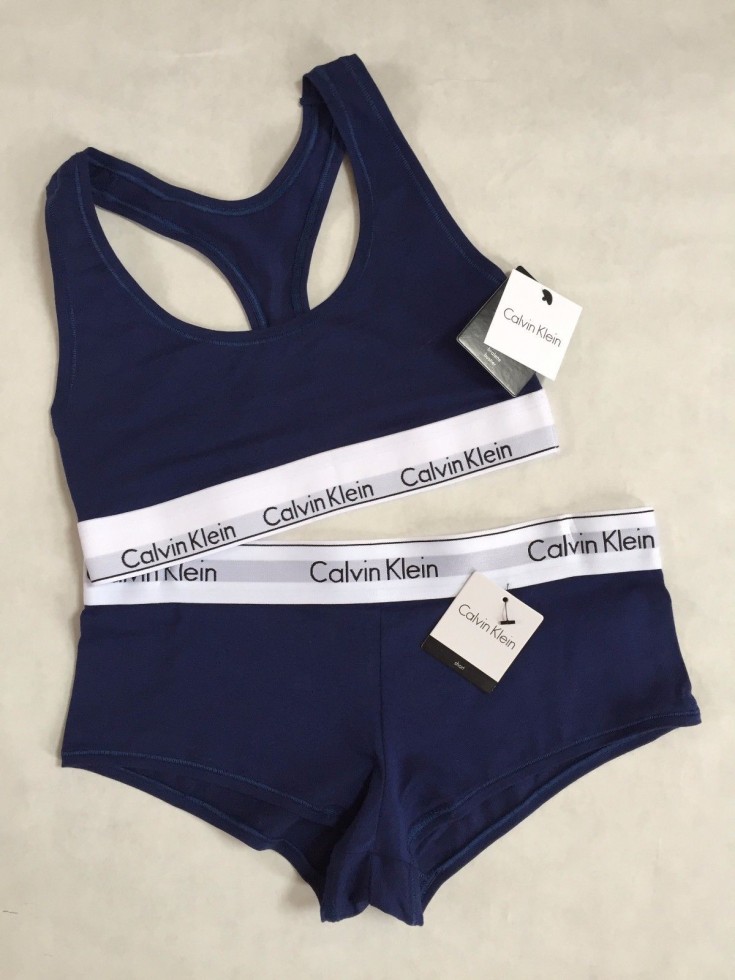 Женский комплект Calvin Klein синий: топ и шортики C14 Женский комплект Calvin Klein синий: топ и шортики C14