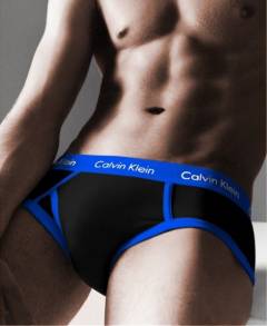 Мужские брифы Calvin Klein 365 черные с синей резинкой A086