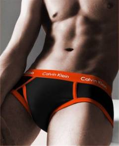 Мужские брифы Calvin Klein 365 черные с оранжевой резинкой A089