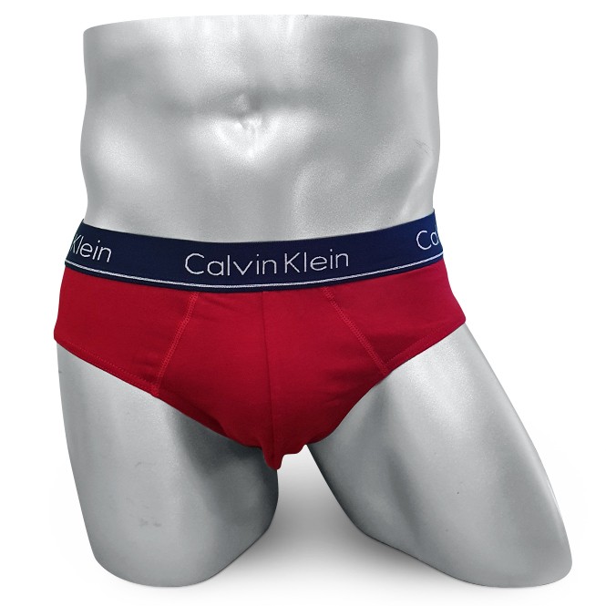 Мужские брифы (плавки) Calvin Klein красные с синей резинкой CK010  Мужские брифы (плавки) Calvin Klein красные с синей резинкой CK010