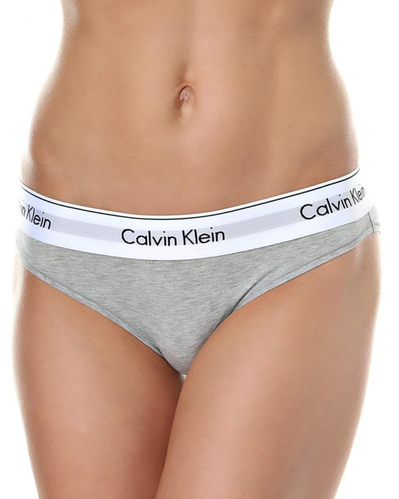 Женские трусы (плавки) Calvin Klein серые с белой резинкой B042 Женские трусы (плавки) Calvin Klein серые с белой резинкой B042