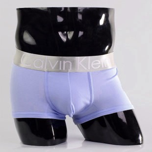 Мужские трусы Calvin Klein светло-голубые с серебряной резинкой Steel A012
