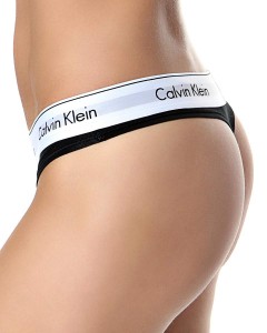 Женские стринги Calvin Klein черные с белой резинкой B045
