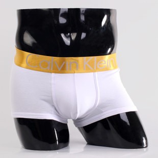 Мужские трусы Calvin Klein белые с золотой резинкой Steel A022