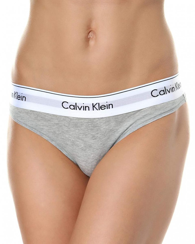 Женские стринги Calvin Klein серые с белой резинкой B047 Женские стринги Calvin Klein серые с белой резинкой B047