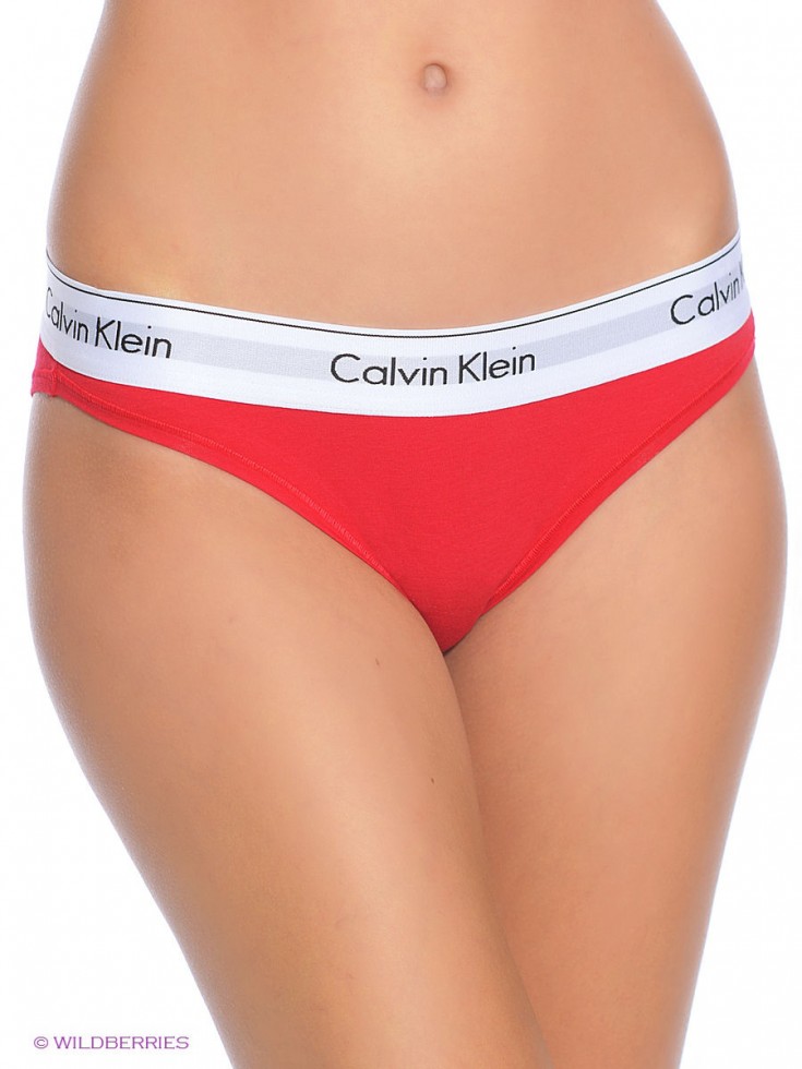 Женские стринги Calvin Klein красные с белой резинкой B049 Женские стринги Calvin Klein красные с белой резинкой B049