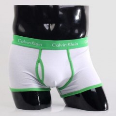 Мужские трусы Calvin Klein 365 белые с зеленой резинкой A049
