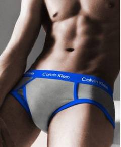 Мужские брифы Calvin Klein 365 серые с синей резинкой A087