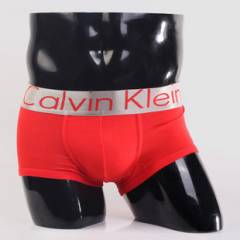 Мужские трусы Calvin Klein красные с серебряной резинкой Steel A008